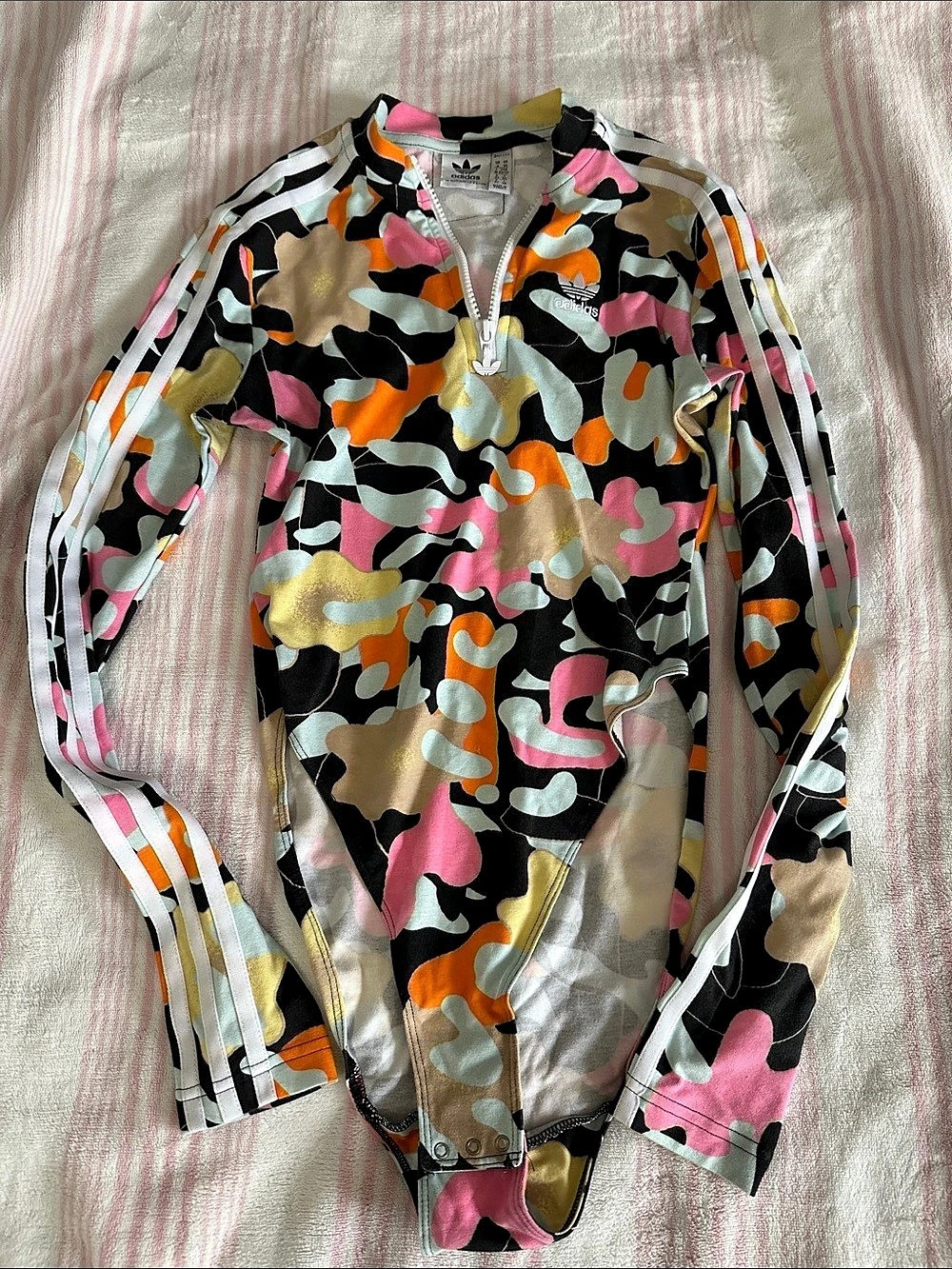 adidas Always Original Long-Sleeve Bodysuit Black & Pink Medium